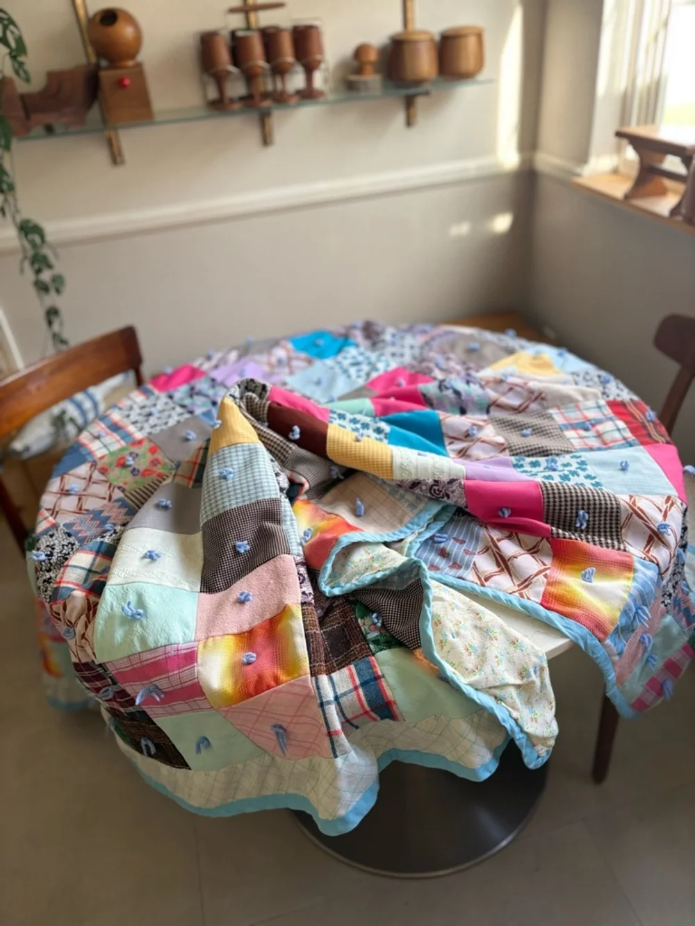 Vintage Colorful Handmade Patchwork Quilt - Multicolor